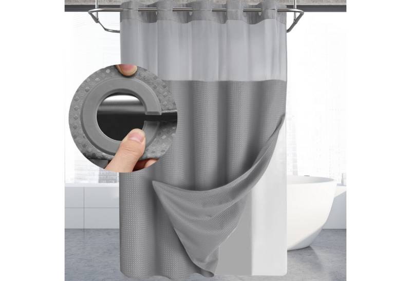 MODFU Duschvorhang Badvorhang Set mit abnehmbarer Innenvorhang Breite 183 cm (Druckknopf System mit abnehmbarem Innenvorhang, 1-tlg., mit Sichtfenster Mesh, Waffelstruktur, pflegeleicht waschbar), für Dusche Badewanne Gäste-WC usw. von MODFU