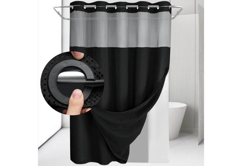 MODFU Duschvorhang Badvorhang Set mit abnehmbarer Innenvorhang Breite 183 cm (Druckknopf System mit abnehmbarem Innenvorhang, 1-tlg., mit Sichtfenster Mesh, Waffelstruktur, pflegeleicht waschbar), für Dusche Badewanne Gäste-WC usw. von MODFU
