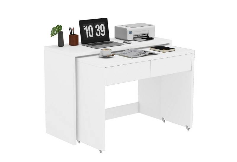 MODFU Eckschreibtisch 2-in-1 Klapptisch (Ausziehbarer Esstisch, Ecktisch, 1-St., flexibel kombinierbar), mit Rollen, 2 Schubladen von MODFU