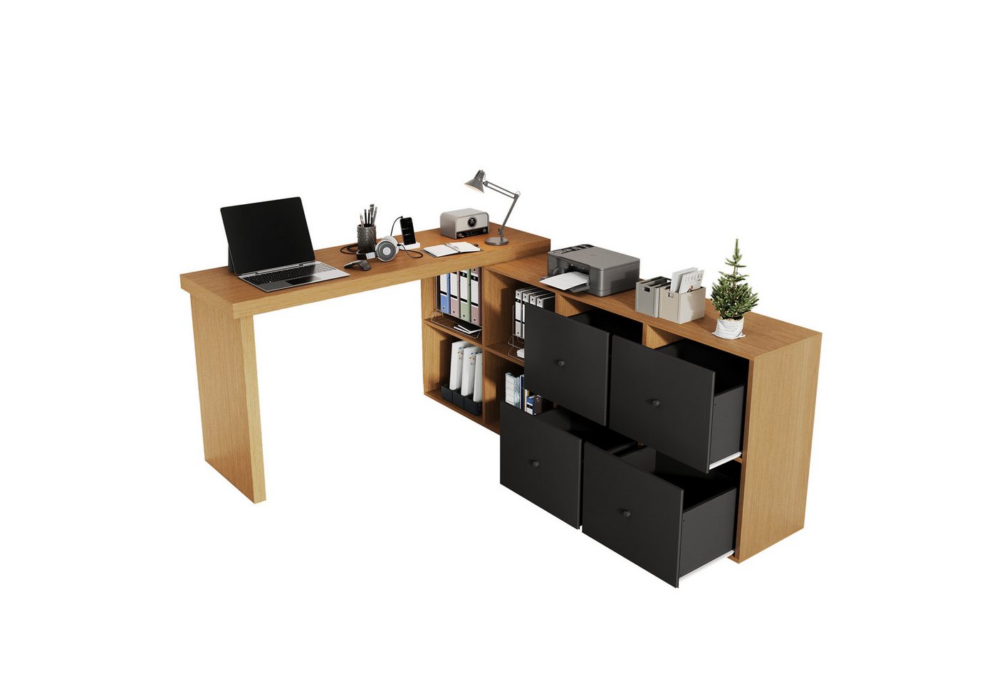MODFU Eckschreibtisch 360° drehbarer Schreibtisch (Bartisch, Computertisch, 1-St., Tischplatte 360° schwenkbar, 4 Fächern, 4 Schubladen), Tischplatte und Beine 4 cm verstärkt von MODFU