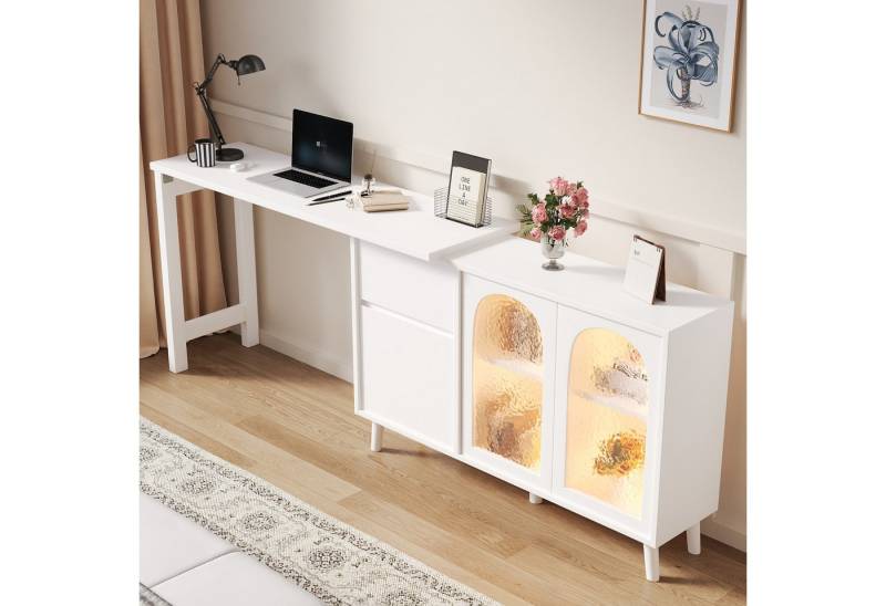 MODFU Eckschreibtisch 360° drehbarer Tisch (Sideboard, 1-St., 2-in-1 Sideboard und Arbeitsplatte), mit Acryltür, Ölgemälde Textur von MODFU