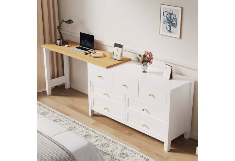MODFU Eckschreibtisch 360° drehbarer Tisch mit 7 Schubladen (Computertisch, 1-St., 2-in-1 Drehwerkbank und Sideboard), L-förmiger, mit 7-Schubladen von MODFU