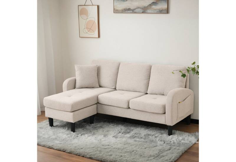 MODFU Ecksofa 3-Sitzer Sofa aus Atmungsaktiver Baumwoll-Leinenstoff, Polstersofa, Sofa, L-förmiges Ecksofa mit Chaiselongue von MODFU