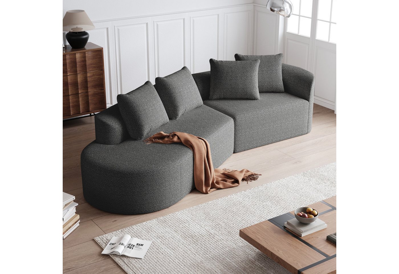 MODFU Ecksofa Bequemes Loungesofa für Wohnzimmer und Schlafzimmer, Modernes Chenille Sofa 4-Sitzer mit extratiefer Sitzfläche, geschwungene Eckcouch mit 4 Zierkissen 1 Teile, mit Relaxfunktion MODFU Ecksofa Bequemes Loungesofa für Wohnzimmer und Schlafzimmer, Modernes Chenille Sofa 4-Sitzer mit extratiefer Sitzfläche, geschwungene Eckcouch mit 4 Zierkissen 1 Teile, mit Relaxfunktion von MODFU