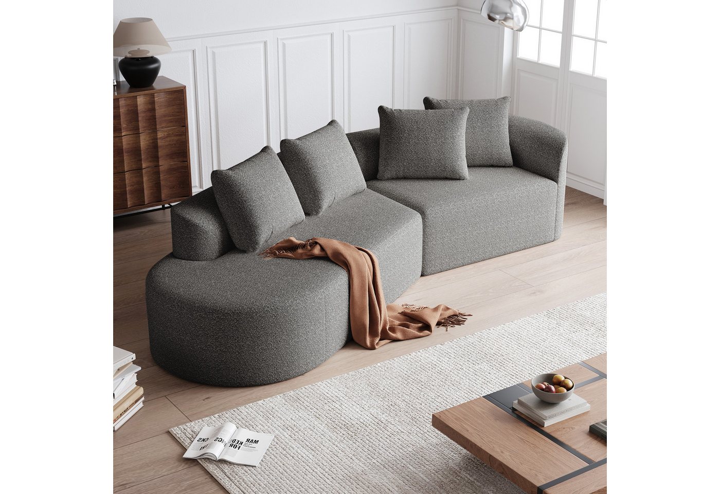 MODFU Ecksofa Bequemes Loungesofa für Wohnzimmer und Schlafzimmer, Modernes Chenille Sofa 4-Sitzer mit extratiefer Sitzfläche, geschwungene Eckcouch mit 4 Zierkissen 1 Teile, mit Relaxfunktion MODFU Ecksofa Bequemes Loungesofa für Wohnzimmer und Schlafzimmer, Modernes Chenille Sofa 4-Sitzer mit extratiefer Sitzfläche, geschwungene Eckcouch mit 4 Zierkissen 1 Teile, mit Relaxfunktion von MODFU