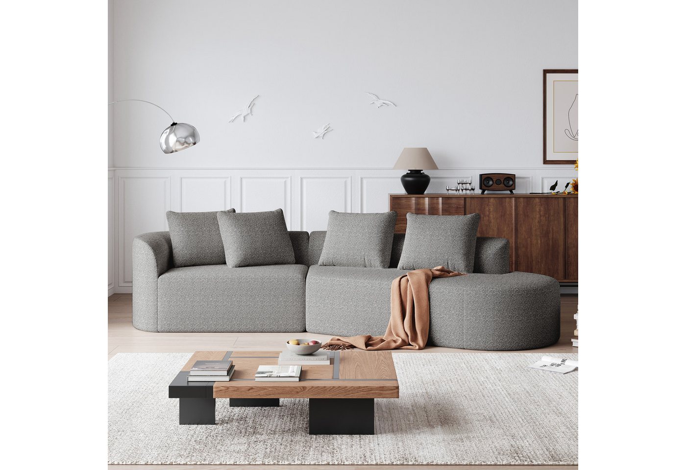 MODFU Ecksofa Bequemes Loungesofa für Wohnzimmer und Schlafzimmer, Modernes Chenille Sofa 4-Sitzer mit extratiefer Sitzfläche, geschwungene Eckcouch mit 4 Zierkissen 1 Teile, mit Relaxfunktion MODFU Ecksofa Bequemes Loungesofa für Wohnzimmer und Schlafzimmer, Modernes Chenille Sofa 4-Sitzer mit extratiefer Sitzfläche, geschwungene Eckcouch mit 4 Zierkissen 1 Teile, mit Relaxfunktion von MODFU