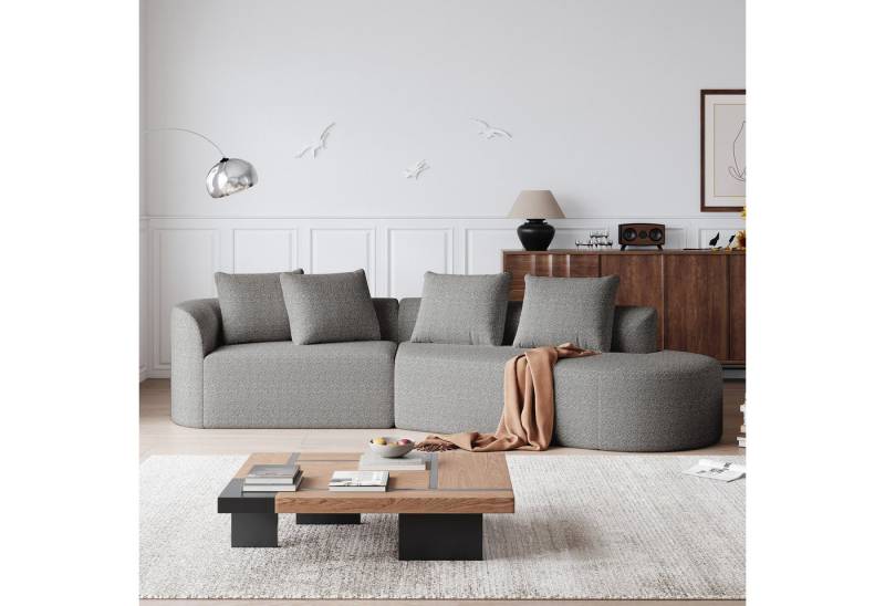 MODFU Ecksofa Bequemes Loungesofa für Wohnzimmer und Schlafzimmer, Modernes Chenille Sofa 4-Sitzer mit extratiefer Sitzfläche, geschwungene Eckcouch mit 4 Zierkissen 1 Teile, mit Relaxfunktion von MODFU