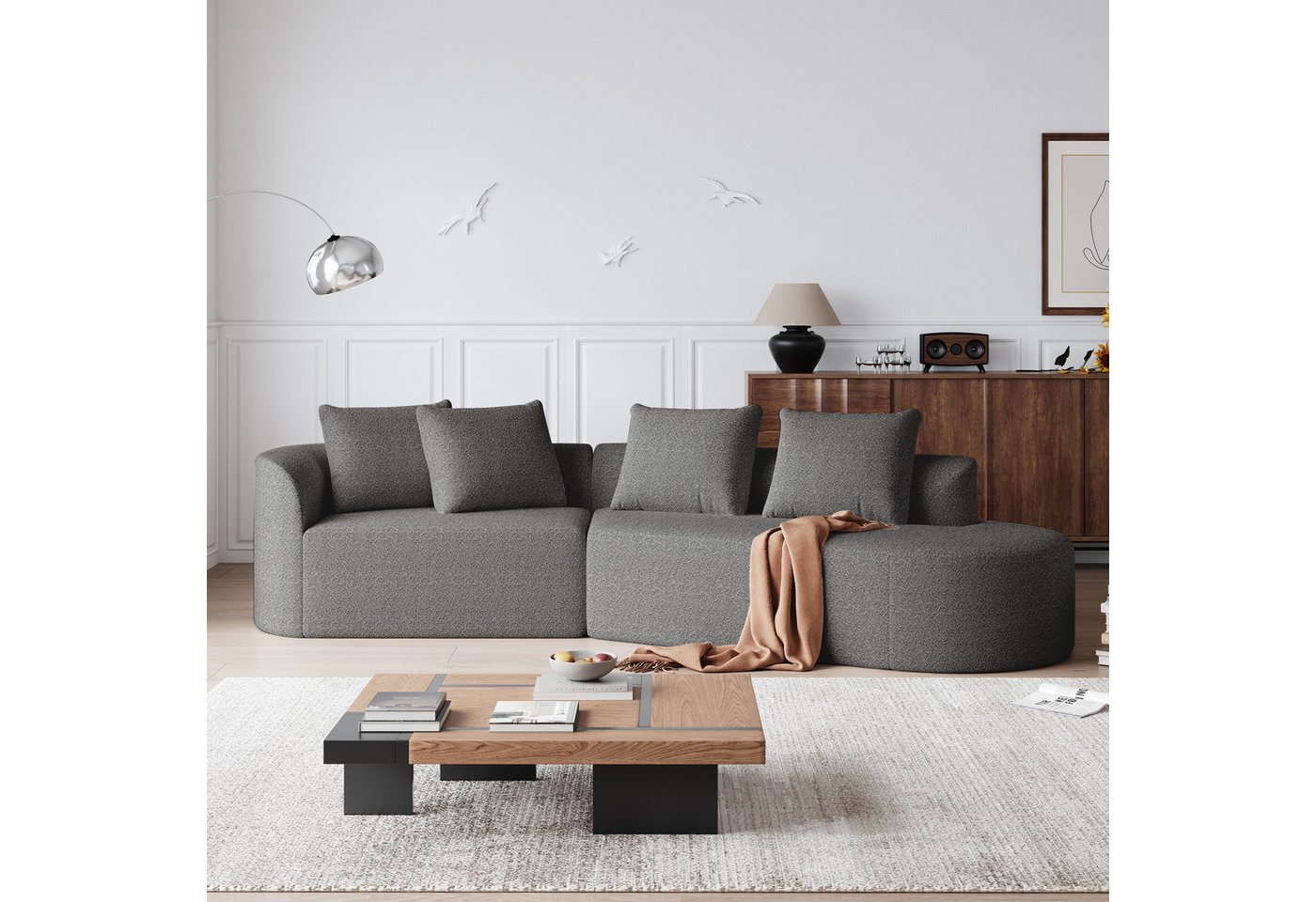 MODFU Ecksofa Bequemes Loungesofa für Wohnzimmer und Schlafzimmer, Modernes Chenille Sofa 4-Sitzer mit extratiefer Sitzfläche, geschwungene Eckcouch mit 4 Zierkissen 1 Teile, mit Relaxfunktion MODFU Ecksofa Bequemes Loungesofa für Wohnzimmer und Schlafzimmer, Modernes Chenille Sofa 4-Sitzer mit extratiefer Sitzfläche, geschwungene Eckcouch mit 4 Zierkissen 1 Teile, mit Relaxfunktion von MODFU