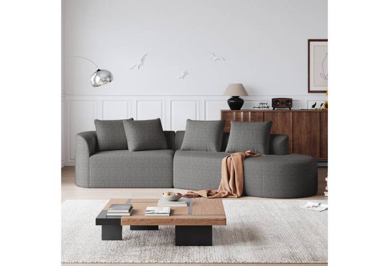 MODFU Ecksofa Bequemes Loungesofa für Wohnzimmer und Schlafzimmer, Modernes Chenille Sofa 4-Sitzer mit extratiefer Sitzfläche, geschwungene Eckcouch mit 4 Zierkissen 1 Teile, mit Relaxfunktion von MODFU