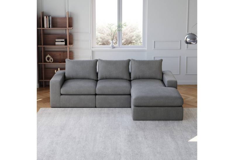 MODFU Ecksofa Modulares Cordsofa – Frei kombinierbar, mit Chaiselongue, modulare Bauweise & verstellbare Liegeposition, Nackenkissen-Komfort, hochelastischer Schaumstoff 1 Teile, mit Relaxfunktion von MODFU