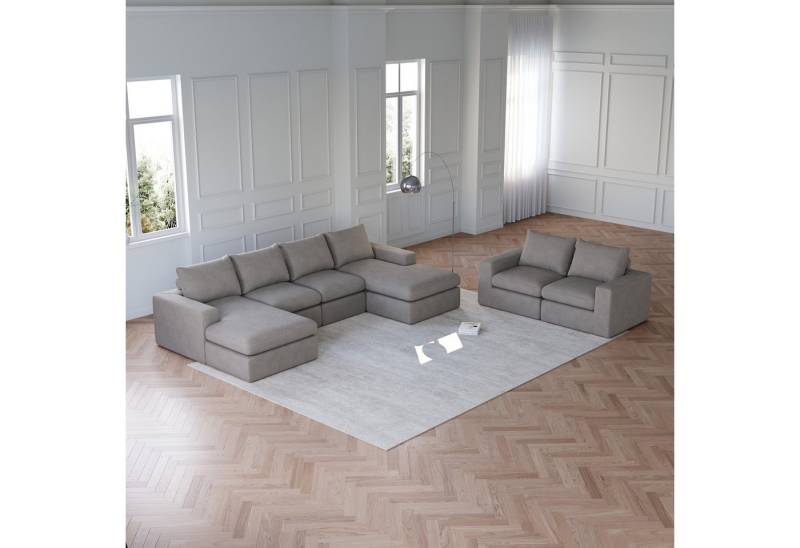 MODFU Ecksofa Modulares Cordsofa – Frei kombinierbar, mit Chaiselongue, modulare Bauweise & verstellbare Liegeposition, Nackenkissen-Komfort, hochelastischer Schaumstoff 2 Teile, mit Relaxfunktion von MODFU