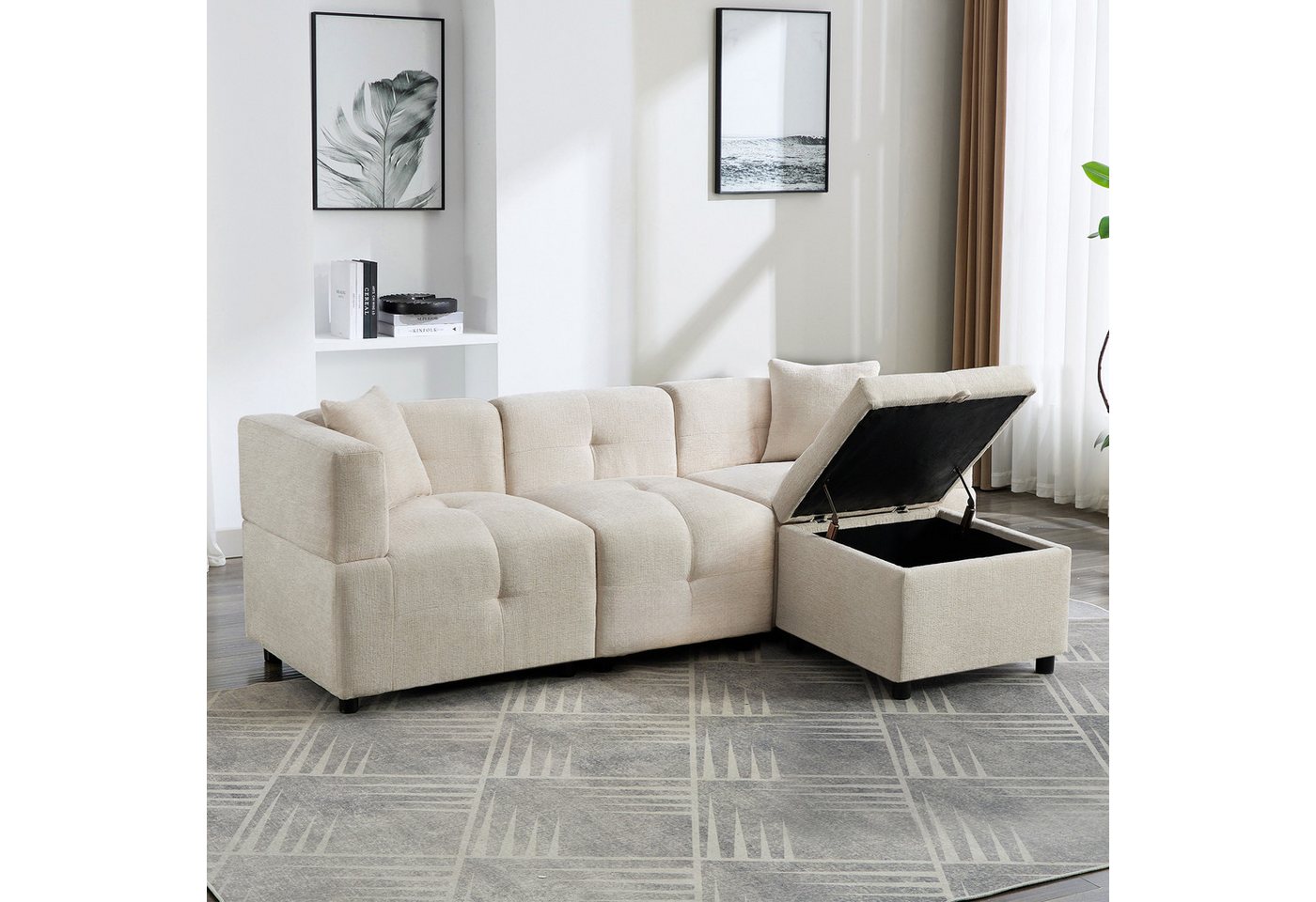 MODFU Ecksofa mit ergonomischer Rückenlehne, Freizeitsofa, mit abnehmbarem Fußhocker und 2 Kissen MODFU Ecksofa mit ergonomischer Rückenlehne, Freizeitsofa, mit abnehmbarem Fußhocker und 2 Kissen von MODFU