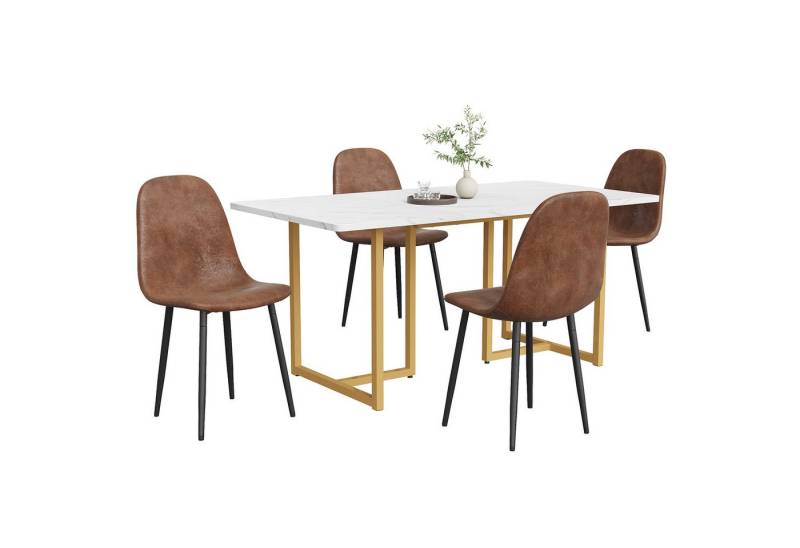 MODFU Essgruppe 1 Tisch mit 4 Stühlen, (Tisch mit 4 Stühlen, Sitzgruppe, Esszimmerset, 5-tlg., Stuhl:43*40*87.5cm, Esstisch:140*80*75cm), mit L-förmig Golden Tischbeine von MODFU