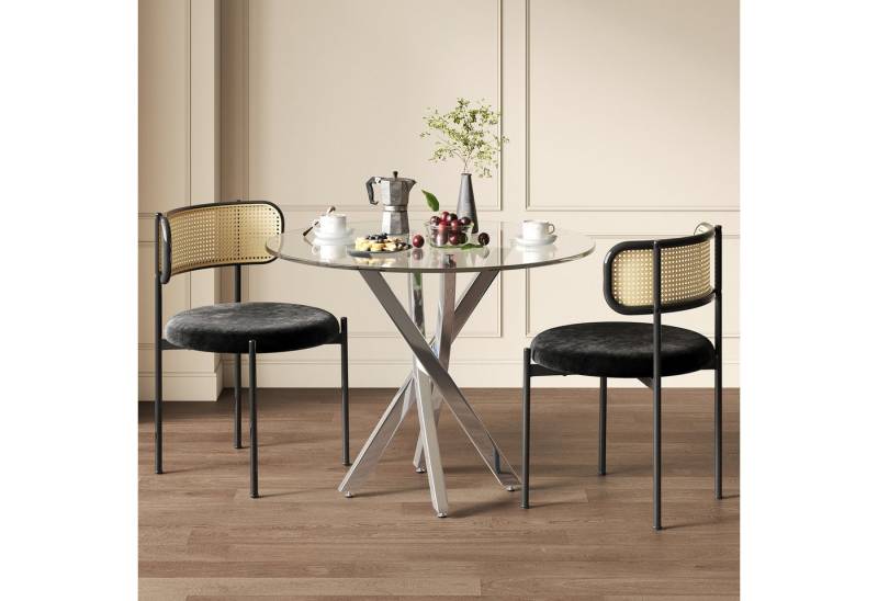 MODFU Essgruppe Essgruppe, (Esstisch-Set, 3-tlg., verzinkte Tischbeine), 80*80*75 Tischplatte aus gehärtetem Glas von MODFU