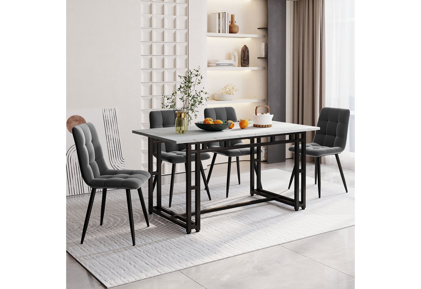 MODFU Essgruppe Esstisch mit 4 Stühlen, (5-tlg., Die Länge und Breite des Esstisches betragen 140 x 80 cm), Moderne Küche Esstisch Set von MODFU