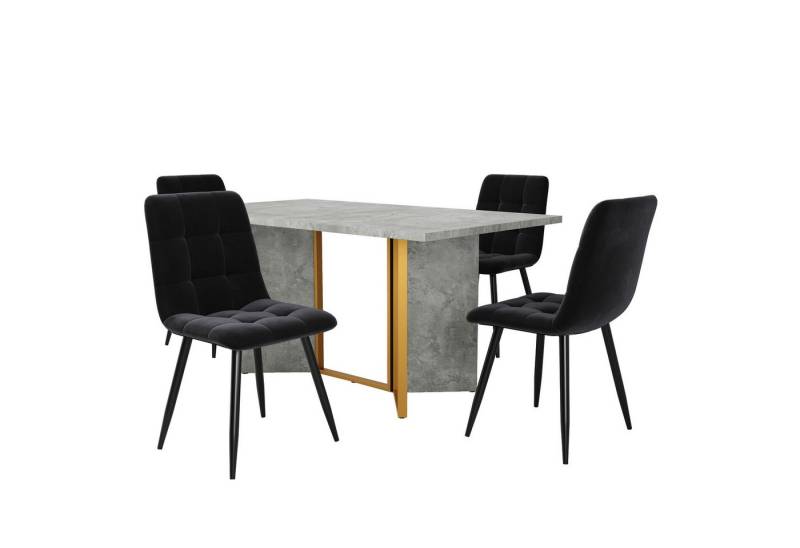 MODFU Essgruppe Esstisch mit 4 Stühlen, (Esstisch-Set (5-teilig), 5-tlg., 1 Esstisch in Zementfarbe, 4 Esszimmerstühlen aus Samt), geeignet für Esszimmer und Wohnzimmer von MODFU