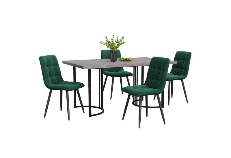 MODFU Essgruppe Esstisch mit 4 Stühlen, (Moderner Küchentisch Set, 5-tlg., mit Samt Esszimmerstühle), 140×80cm Küchentisch mit Metallbeinen, MDF Tischplatte von MODFU