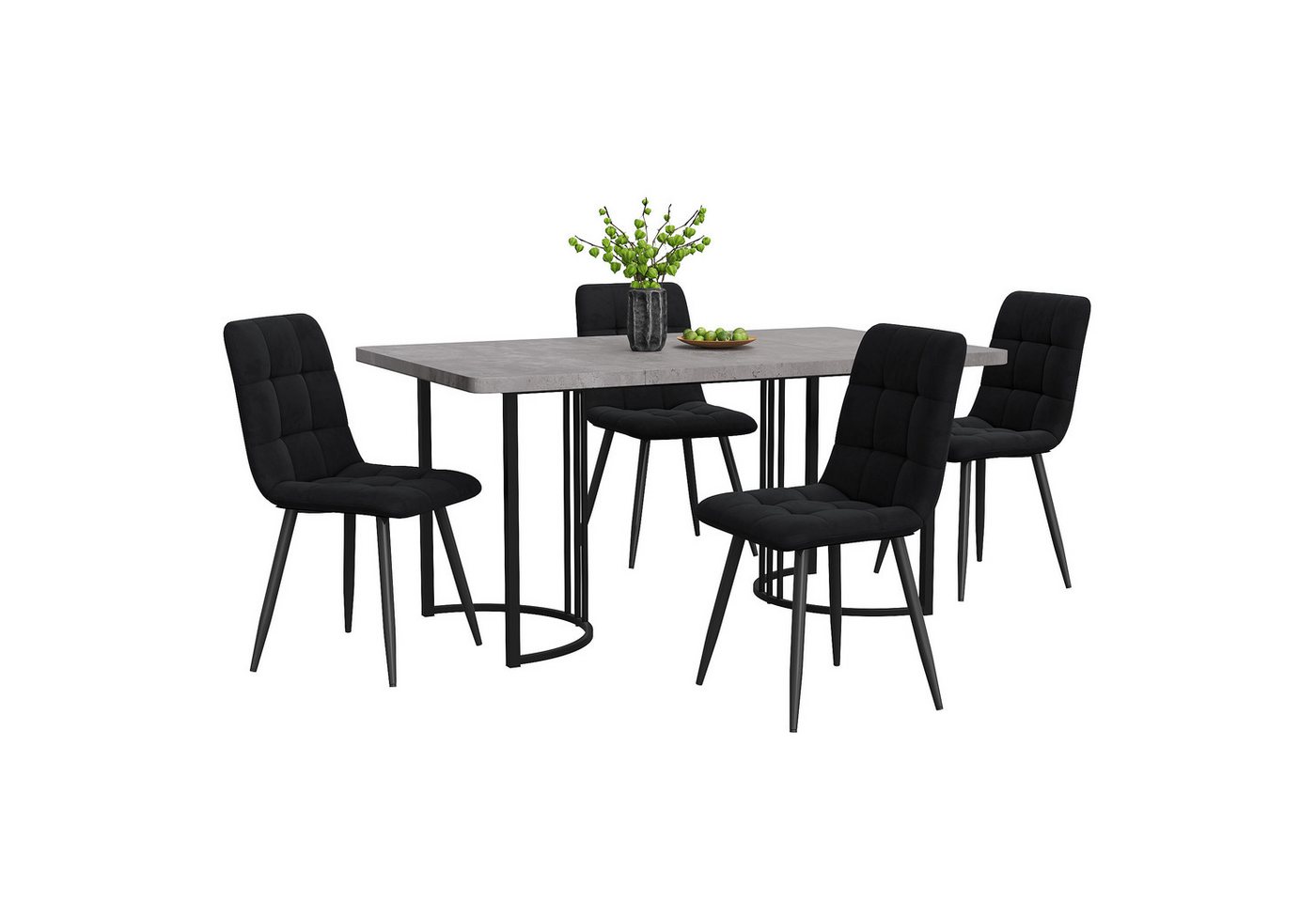 MODFU Essgruppe Esstisch mit 4 Stühlen, (Moderner Küchentisch Set, 5-tlg., mit Samt Esszimmerstühle), 140×80cm Küchentisch mit Metallbeinen, MDF Tischplatte von MODFU