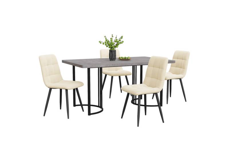 MODFU Essgruppe Esstisch mit 4 Stühlen, (Moderner Küchentisch Set, 5-tlg., mit Samt Esszimmerstühle), 140×80cm Küchentisch mit Metallbeinen, MDF Tischplatte von MODFU