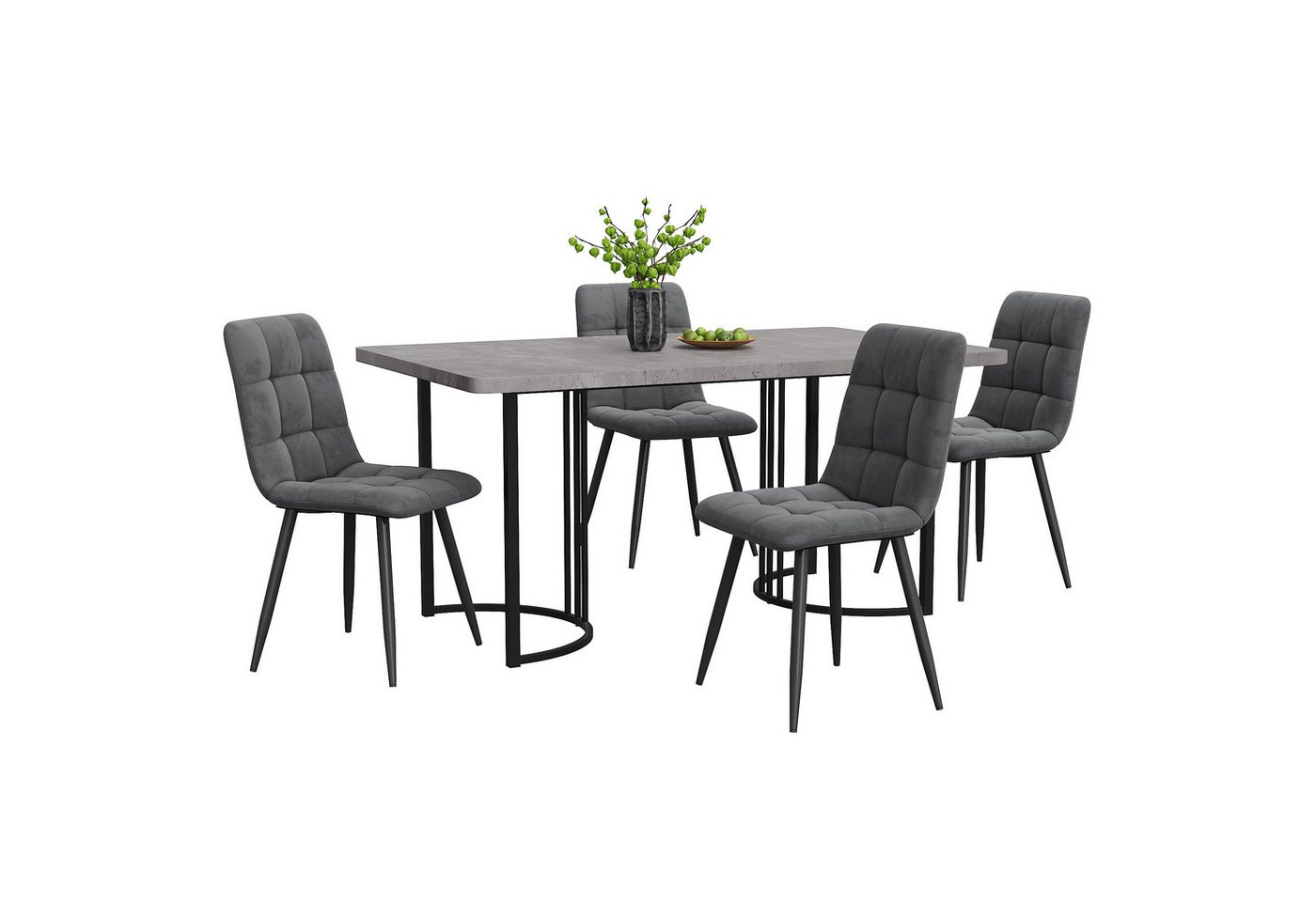 MODFU Essgruppe Esstisch mit 4 Stühlen, (Moderner Küchentisch Set, 5-tlg., mit Samt Esszimmerstühle), 140×80cm Küchentisch mit Metallbeinen, MDF Tischplatte von MODFU
