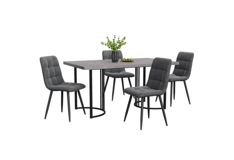 MODFU Essgruppe Esstisch mit 4 Stühlen, (Moderner Küchentisch Set, 5-tlg., mit Samt Esszimmerstühle), 140×80cm Küchentisch mit Metallbeinen, MDF Tischplatte von MODFU