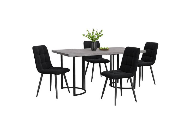 MODFU Essgruppe Esstisch mit 4 Stühlen, (Moderner Küchentisch Set, 5-tlg., mit Samt Esszimmerstühle), 140×80cm Küchentisch mit Metallbeinen, MDF Tischplatte von MODFU