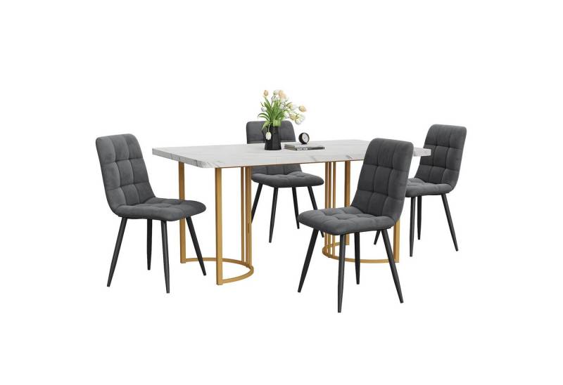 MODFU Essgruppe Esstisch mit 4 Stühlen, (Moderner Küchentisch Set, 5-tlg., mit Samt Esszimmerstühle), 140×80cm Küchentisch mit Metallbeinen, MDF Tischplatte von MODFU