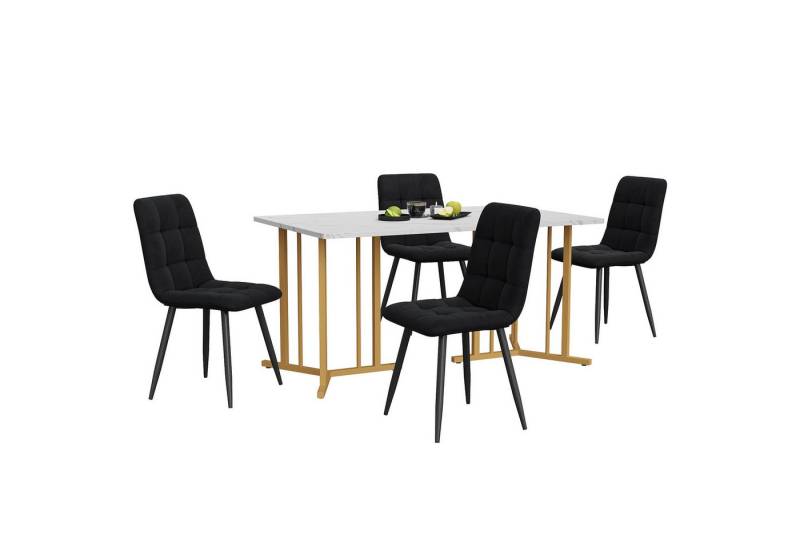 MODFU Essgruppe Esstisch mit 4 Stühlen Set, (5-tlg), mit Golden Metallbeinen,Weißer MDF-Desktop,140×80cm von MODFU