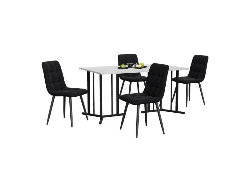 MODFU Essgruppe Esstisch mit 4 Stühlen Set, (5-tlg), mit Golden Metallbeinen,Weißer MDF-Desktop,140×80cm von MODFU