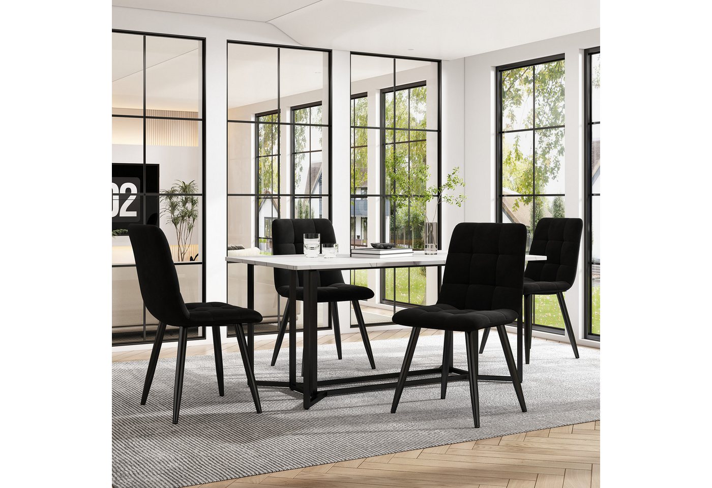 MODFU Essgruppe Esszimmerstuhl, Esstisch mit 4 Stühlen Set Küchetisch Samt, Metallbeine von MODFU