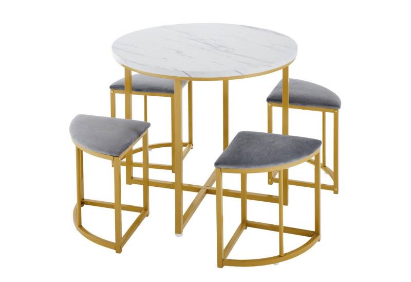 MODFU Essgruppe Esszimmertisch-Set, (mit Esstisch, 4 kleinen Hockers, 5-tlg), Stühle mit Polstern von MODFU