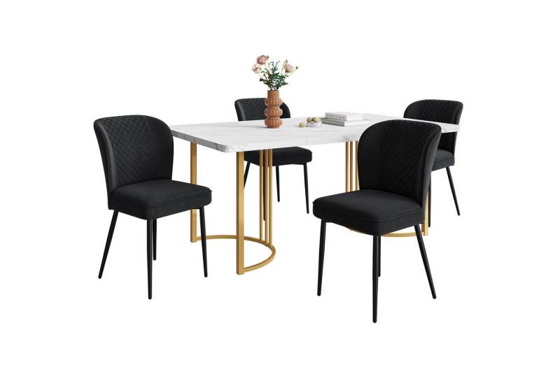 MODFU Essgruppe Moderner Küchentisch Set, (Esstisch mit 4 Stühlen Esszimmerstuhl mit Metallbeinen), mit Rückenlehne von MODFU
