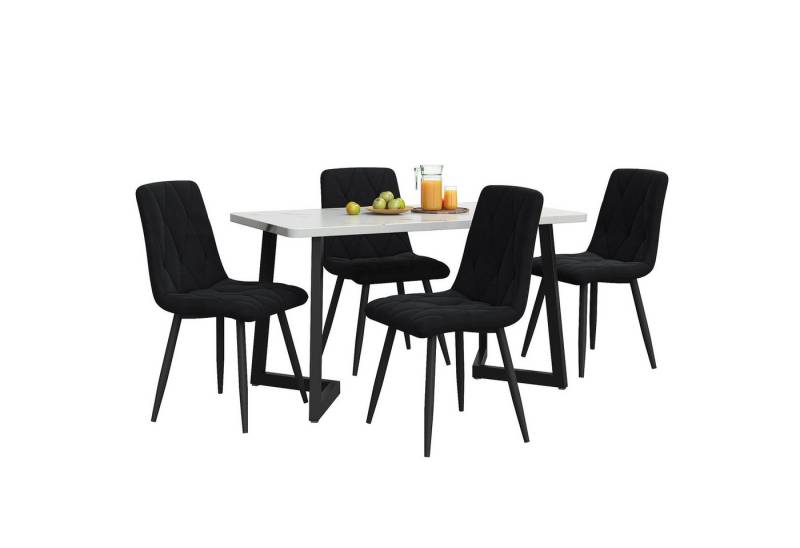MODFU Essgruppe Polsterstühle Küchetisch Marmoroptik, (5-tlg), Esstisch und 4 Esszimmerstuhl Set von MODFU