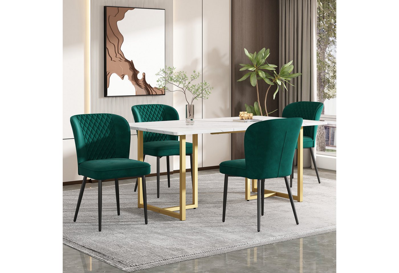 MODFU Essgruppe Polsterstuhl, (Moderner Küchentisch Set mit 4 Stühlen, Esszimmerstuhl mit Metallbeinen), mit Rückenlehne von MODFU