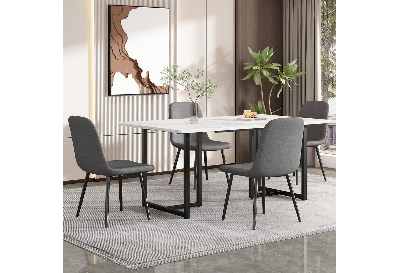 MODFU Essgruppe Polsterstuhl, (Moderner Küchentisch Set mit 4 Stühlen, Esszimmerstuhl mit Metallbeinen) von MODFU