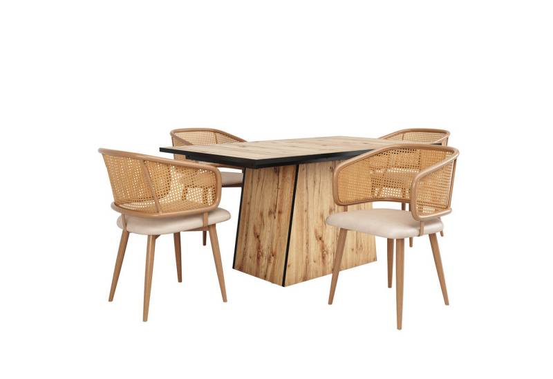 MODFU Essgruppe Sitzgruppe Set, (1 Tisch mit 4 Stühlen, 5-tlg., Esstisch und Stuhl Set. Küchetisch mit Esszimmerstuhl), Geeignet für Esszimmer und Wohnzimmer von MODFU