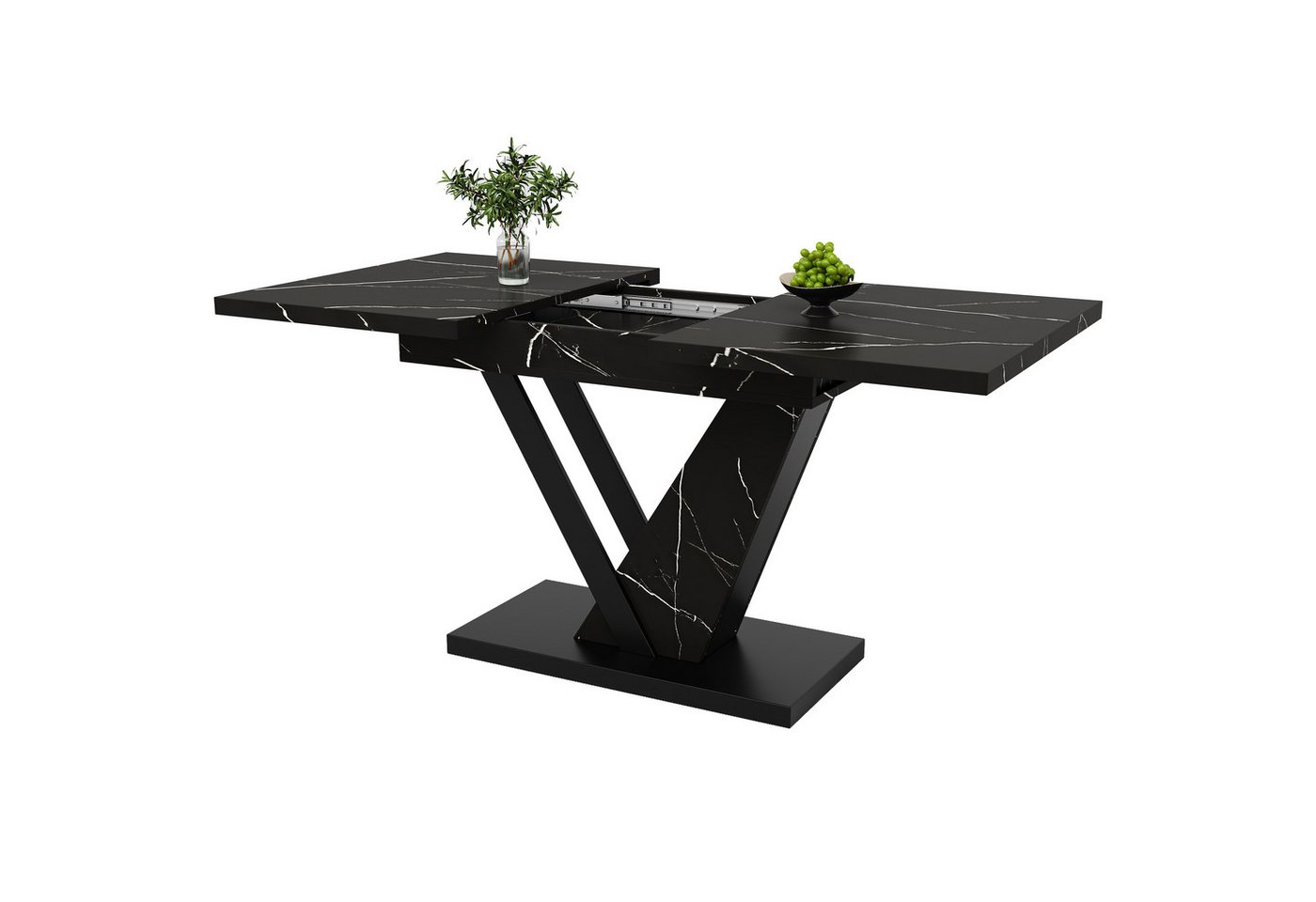 MODFU Esstisch Esstisch Teleskoptisch,Moderne Esstisch,Ausziehbar,Esszimmer-Set (Ausziehbarer Esstisch 120-160 cm, Teleskoptisch mit schwarzem Marmormuster, 120-160*75cm), Esstisch Teleskoptisch von MODFU