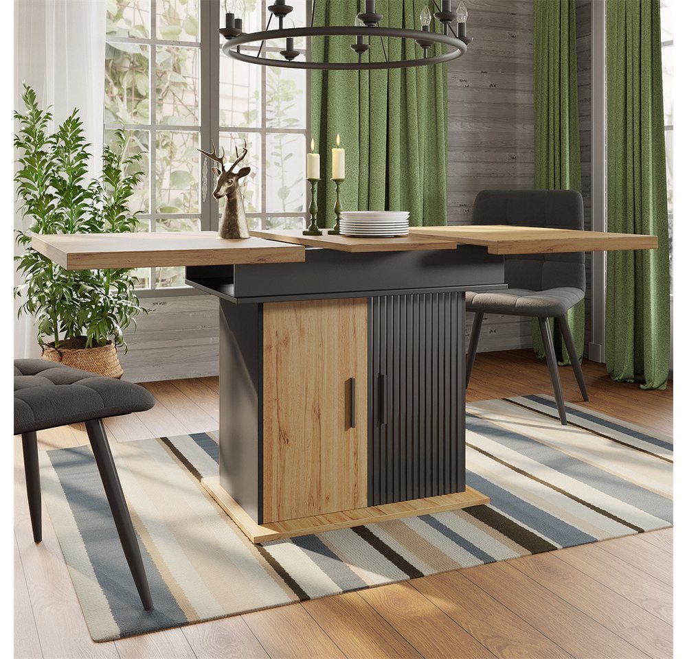 MODFU Esstisch Multifunktionale Kompakter Teleskoptisch (Retro Esstisch (110-140×80 cm) – Ausziehbar für 4-6 Personen, Platzsparend, Beidseitiges Auszugsystem, Hochwertige Vakuumgeformte Türen) von MODFU