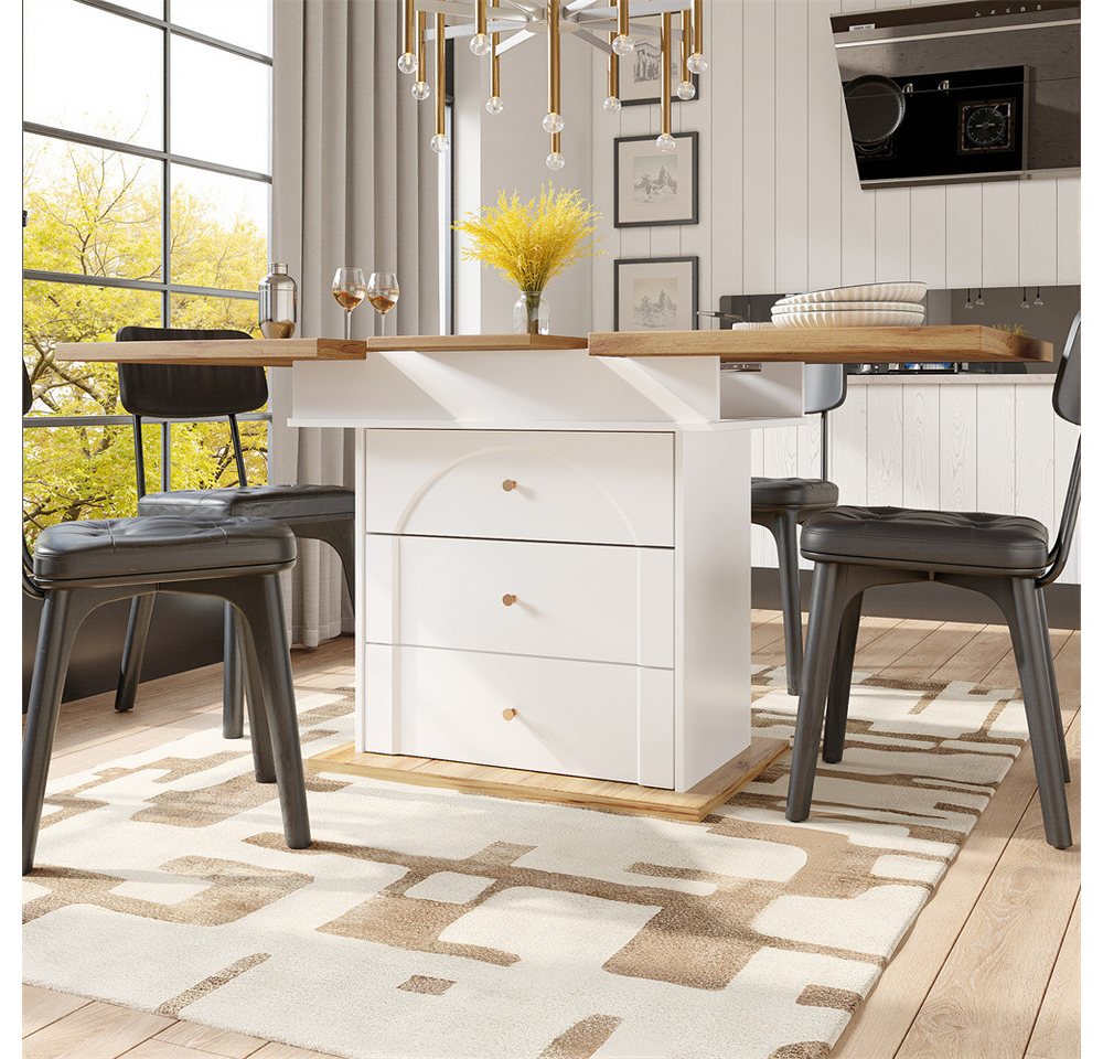 MODFU Esstisch Multifunktionaler Ausziehtisch (Ausziehbarer Teleskoptisch 110-140 cm, Multifunktional mit Stauraum & Soft-Close Klapptür, 1-St) von MODFU