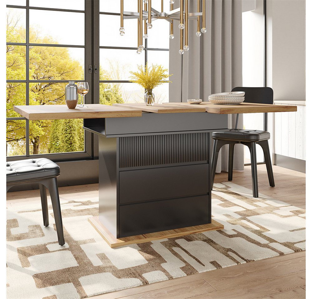 MODFU Esstisch Multifunktionaler Ausziehtisch (Ausziehbarer Teleskoptisch mit Soft-Close-Tür, Stauraum & Erweiterungsplatte, 1-St) von MODFU