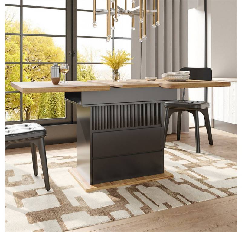 MODFU Esstisch Multifunktionaler Ausziehtisch (Ausziehbarer Teleskoptisch mit Soft-Close-Tür, Stauraum & Erweiterungsplatte, 1-St) von MODFU