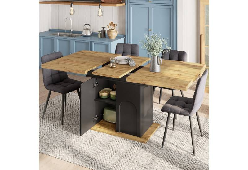 MODFU Esstisch Multifunktionaler Ausziehtisch (Klappbarer Esstisch für 4-6 Personen, Platzsparend mit Aufbewahrungsschrank, 1-St., 110-140×80cm) von MODFU