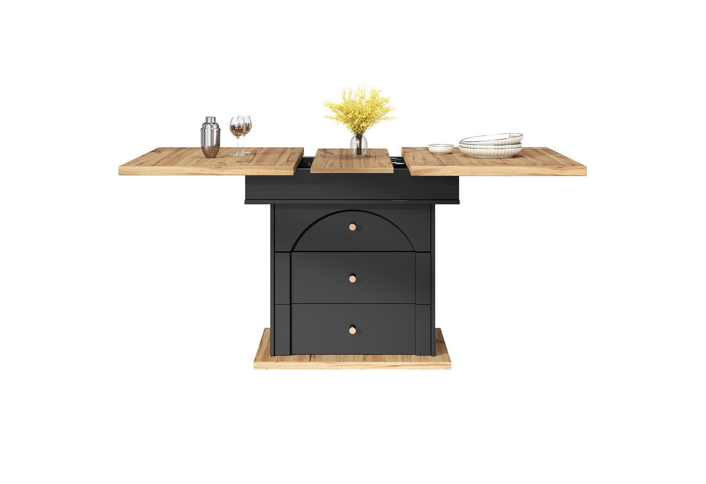 MODFU Esstisch Multifunktionaler Ausziehtisch mit Schublade (Ausziehbarer Teleskoptisch 110-140 cm, Multifunktional mit Stauraum & Soft-Close Klapptür) von MODFU