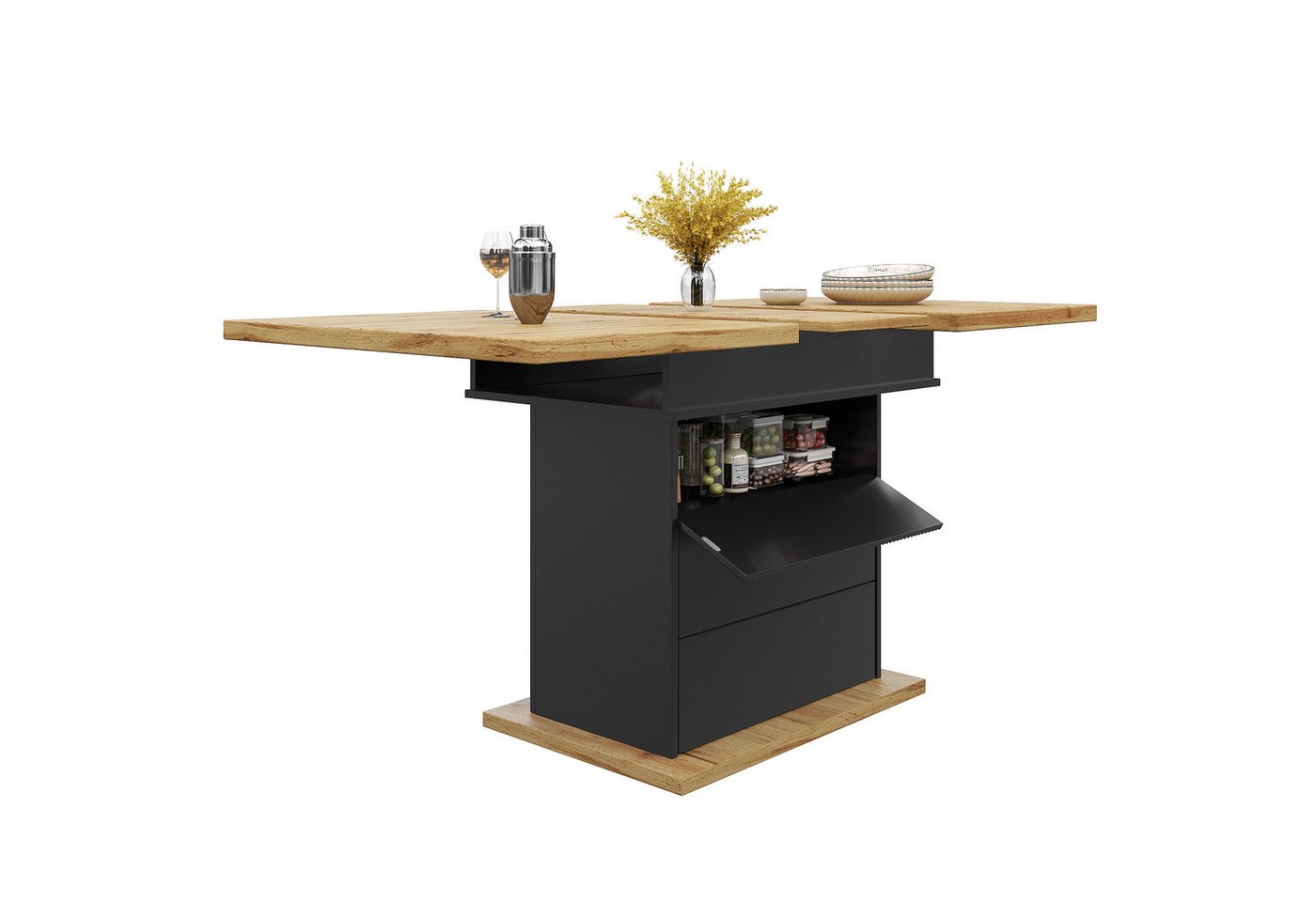 MODFU Esstisch Multifunktionaler Ausziehtisch mit Schublade (Ausziehbarer Teleskoptisch mit Soft-Close-Tür, Stauraum & Erweiterungsplatte) von MODFU