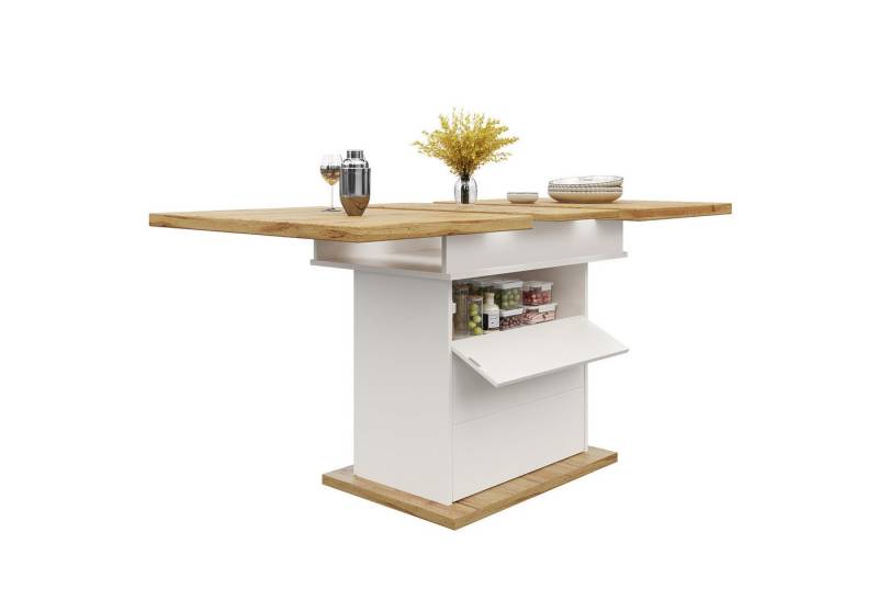 MODFU Esstisch Multifunktionaler Ausziehtisch mit Schublade (Ausziehbarer Teleskoptisch mit Soft-Close-Tür, Stauraum & Erweiterungsplatte) von MODFU