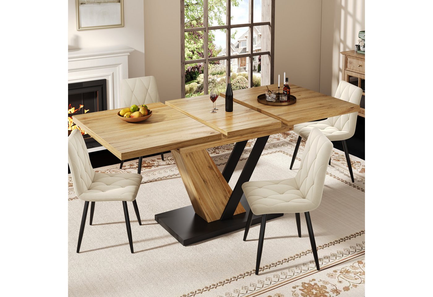 MODFU Esstisch Teleskoptisch,Moderne Esstisch,Ausziehbar,Esszimmer-Set (Ausziehbarer Esstisch 120-160 cm, Teleskoptisch mit schwarzem Marmormuster, 1-St., 120-160*75cm), Esstisch Teleskoptisch von MODFU