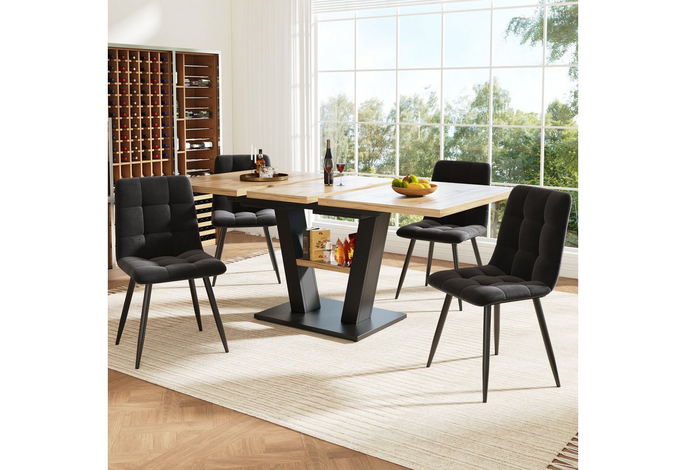 MODFU Esstisch Teleskoptisch,Moderne Esstisch,Ausziehbar,Esszimmer-Set (Vielseitiges 5-teiliges Esstisch-Set (118-157 x 70 cm) mit ausziehbarem Tisch & 4 Stühlen – Ideal für Küche & Wohnzimmer, ergonomische Stühle, elegante MDF-Oberfläche und Samtpolster, für Familie und kleine Feiern, 1-St., 118-157×70×75cm), Esstisch Teleskoptisch von MODFU