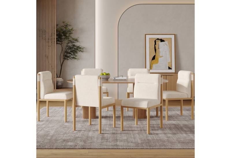 MODFU Esszimmerstuhl Esszimmerstuhl 6er Set, Sherpa, Metallgestell Eichenholzoptik, Beige (Wohnzimmer oder Café. Moderner, Sherpa-Stoff, 6 St), Rahmen in Eichenholz-Optik und dick gepolsterter Sitzfläche von MODFU