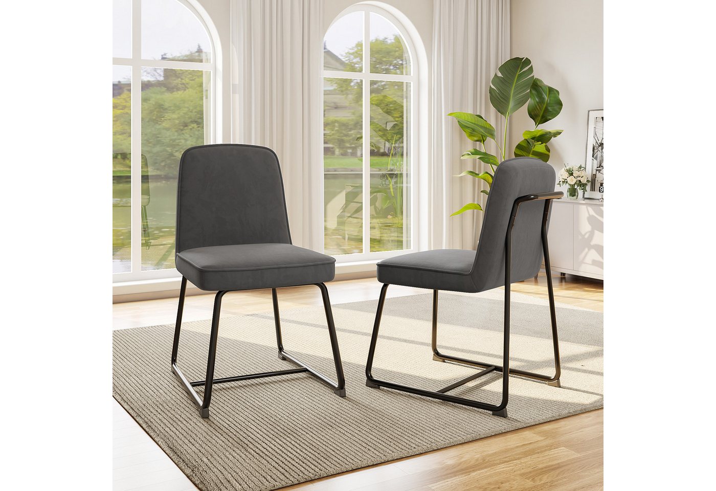 MODFU Esszimmerstuhl Küchenstuhl, Wohnzimmerstuhl,Polsterstühle,Esszimmerstühle (Esszimmerstühle (2er Set) aus Samt mit schwarzem Metallgestell, ergonomisch gepolstert für höchsten Komfort., 2 St), mit Schwarzes Metallgestell, Rückenlehne,46*45*81.5cm von MODFU