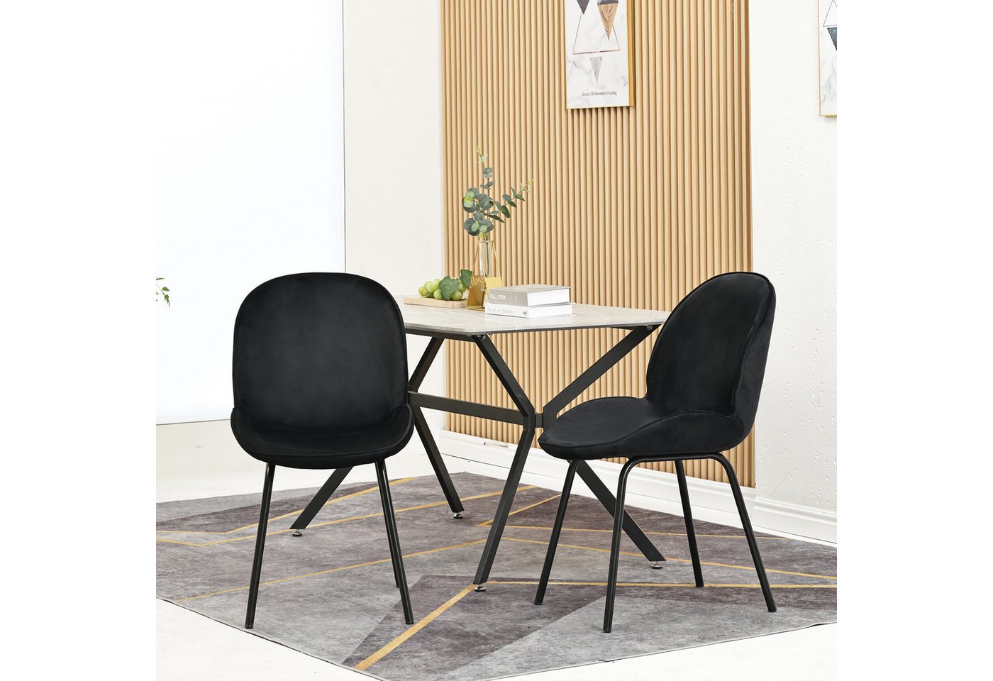 MODFU Esszimmerstuhl Küchenstuhl (2 St), Sitzfläche aus Samt, Gestell aus Metall,Schwarz Metallbeine von MODFU